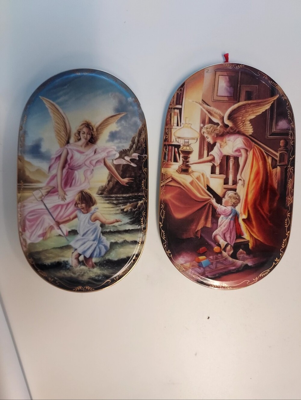 Guardian Angel Wall Plaque Set in Pink and Gold Tones